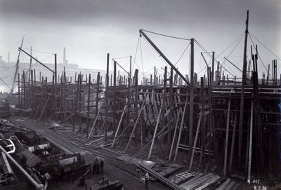 The Ice-Breaking Train Ferry Steamer SS Baikal in Frame During Construction by Sir W.G. Armstrong Mitchell and Co. Ltd., at Low Walker Shipyard, Newcastle upon Tyne, Yard No. 647, Lake Baikal by English Photographer